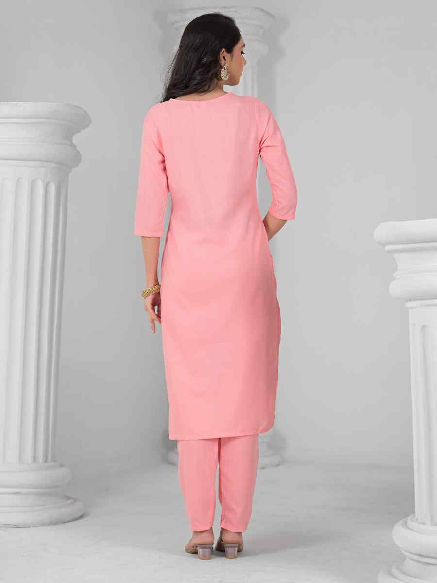 Baby Pink Rayon Embroidered Festival Casual Ready Pant Salwar Kameez
