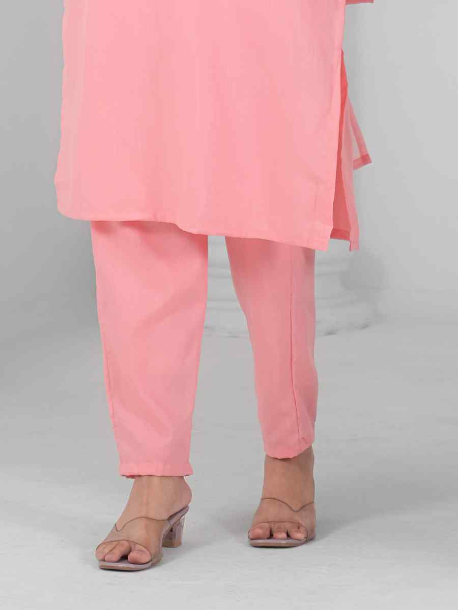 Baby Pink Rayon Embroidered Festival Casual Ready Pant Salwar Kameez