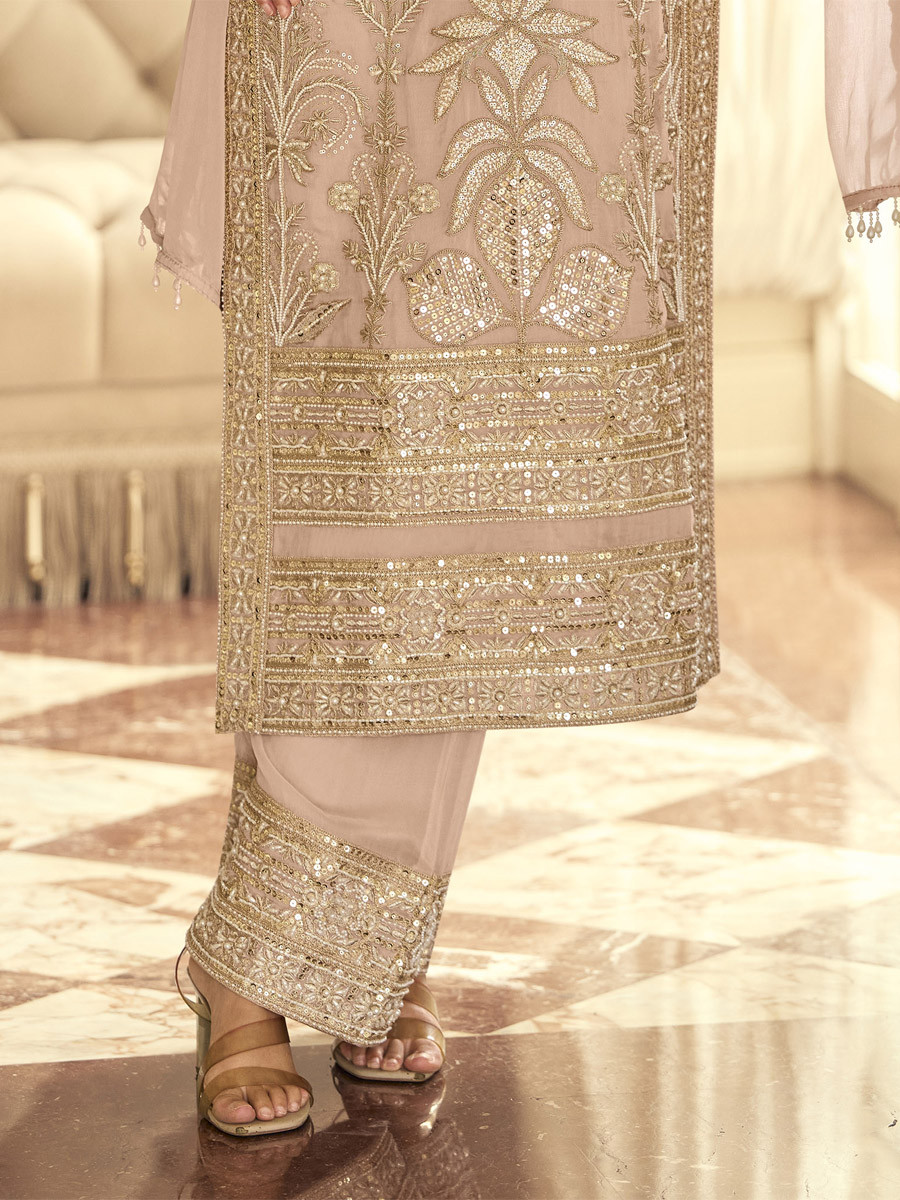 Baby Pink Real Premium Georgette Heavy Embroidered Beads Work And Sequins Party Wedding Festival Casual Ready Pant Salwar Kameez