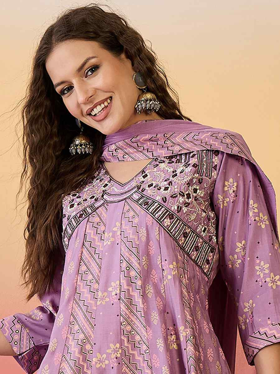 Baby Pink Roman Silk Embroidered Festival Casual Ready Palazzo Pant Salwar Kameez