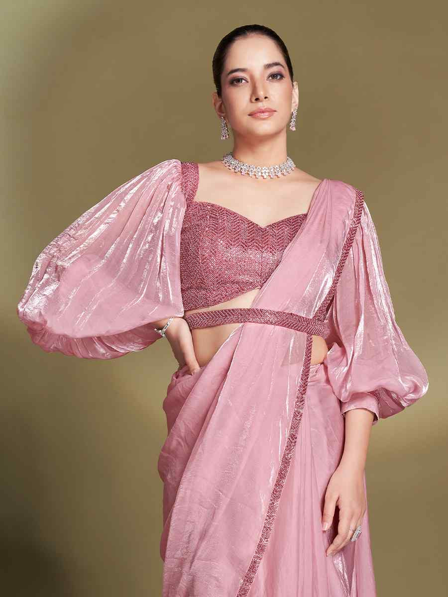 Baby Pink Silk Embroidered Festival Wedding Fancy Heavy Border Saree