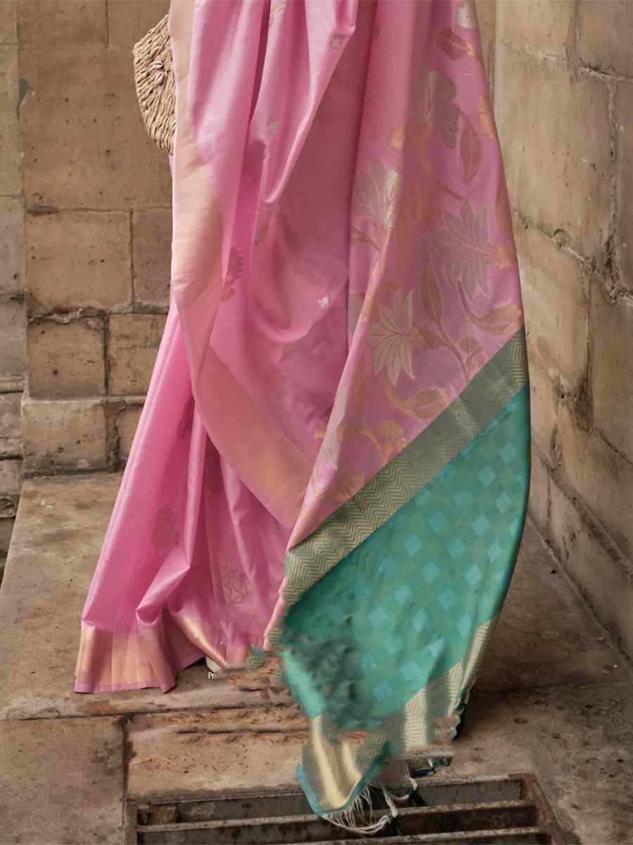 Baby Pink Silk Handwoven Casual Festival Classic Style Saree