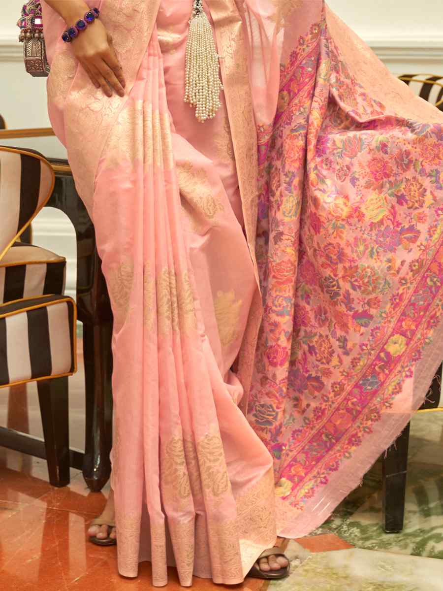 Baby Pink Silk Handwoven Party Festival Heavy Border Saree