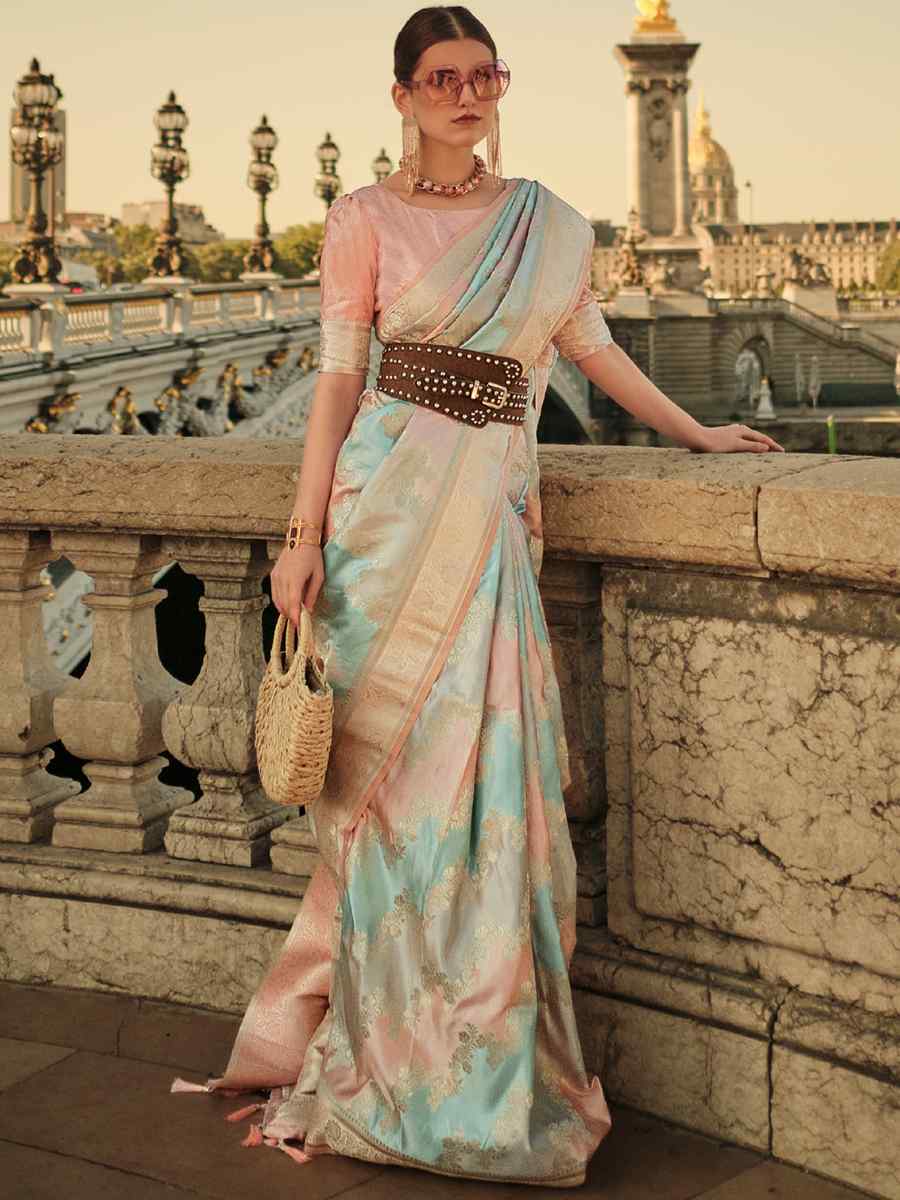 Baby Pink Silk Handwoven Wedding Festival Heavy Border Saree