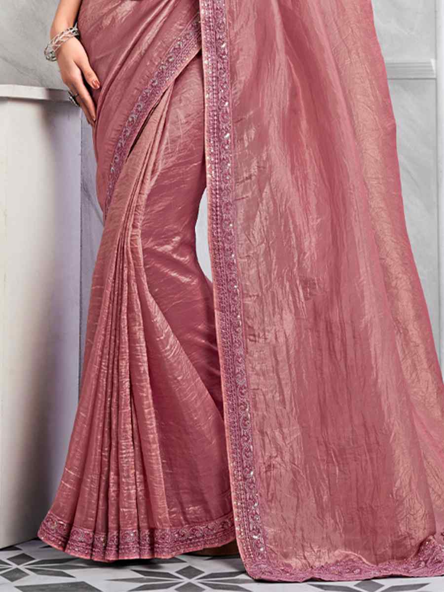 Baby Pink Sim Sim Silk Embroidered Bridesmaid Reception Heavy Border Saree