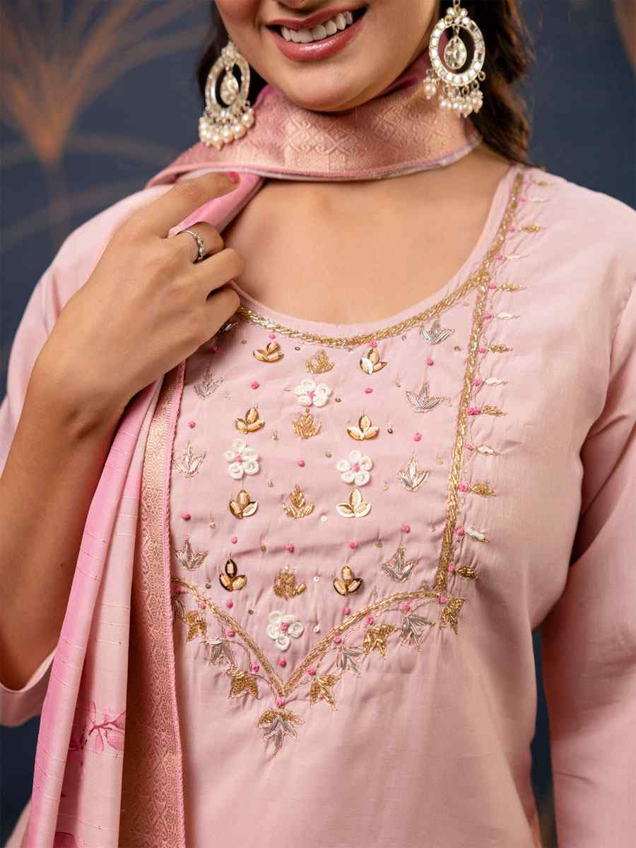 Baby Pink Simar Silk Embroidery Party Wedding Festival Casual Ready Pant Salwar Kameez