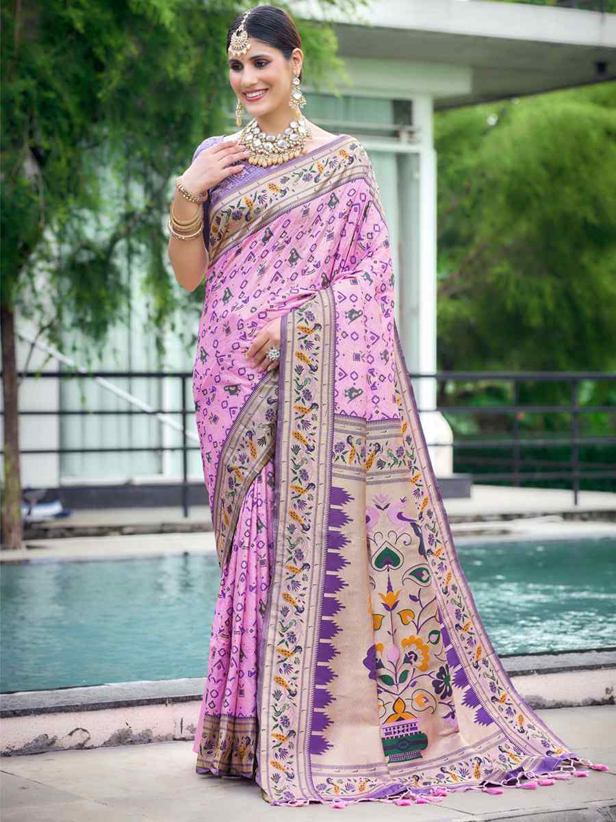 Baby Pink Soft Banarsi Katan Silk Handwoven Wedding Festival Heavy Border Saree