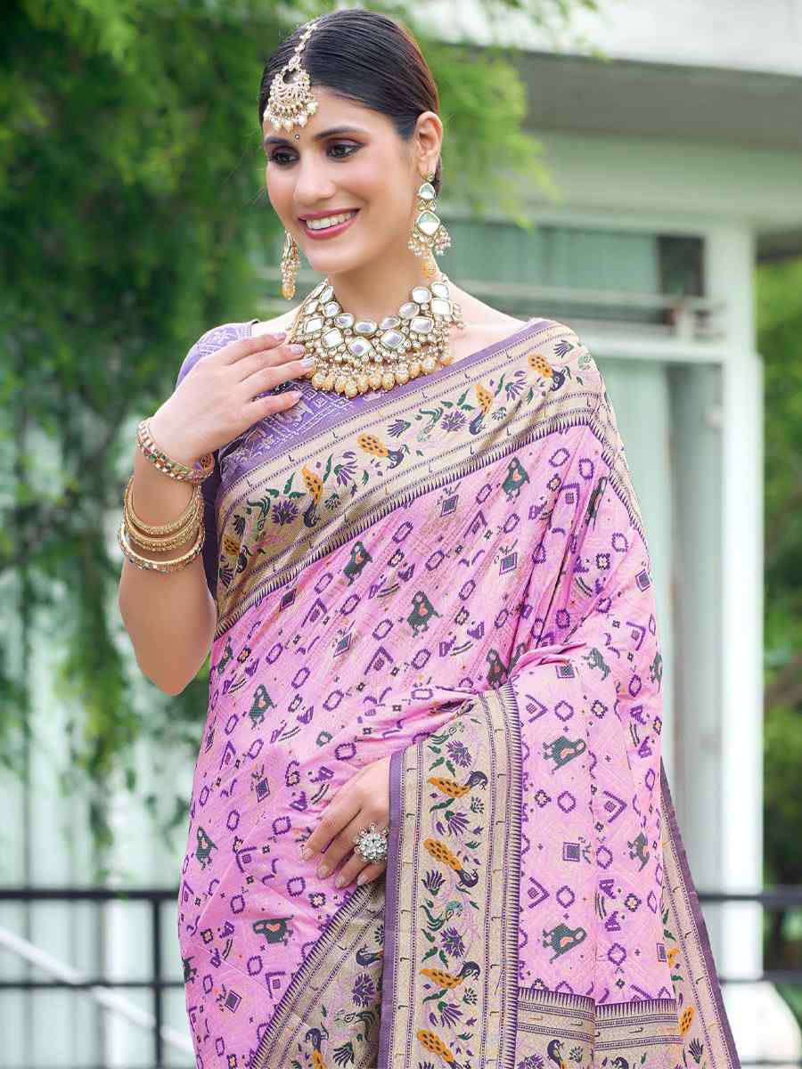 Baby Pink Soft Banarsi Katan Silk Handwoven Wedding Festival Heavy Border Saree