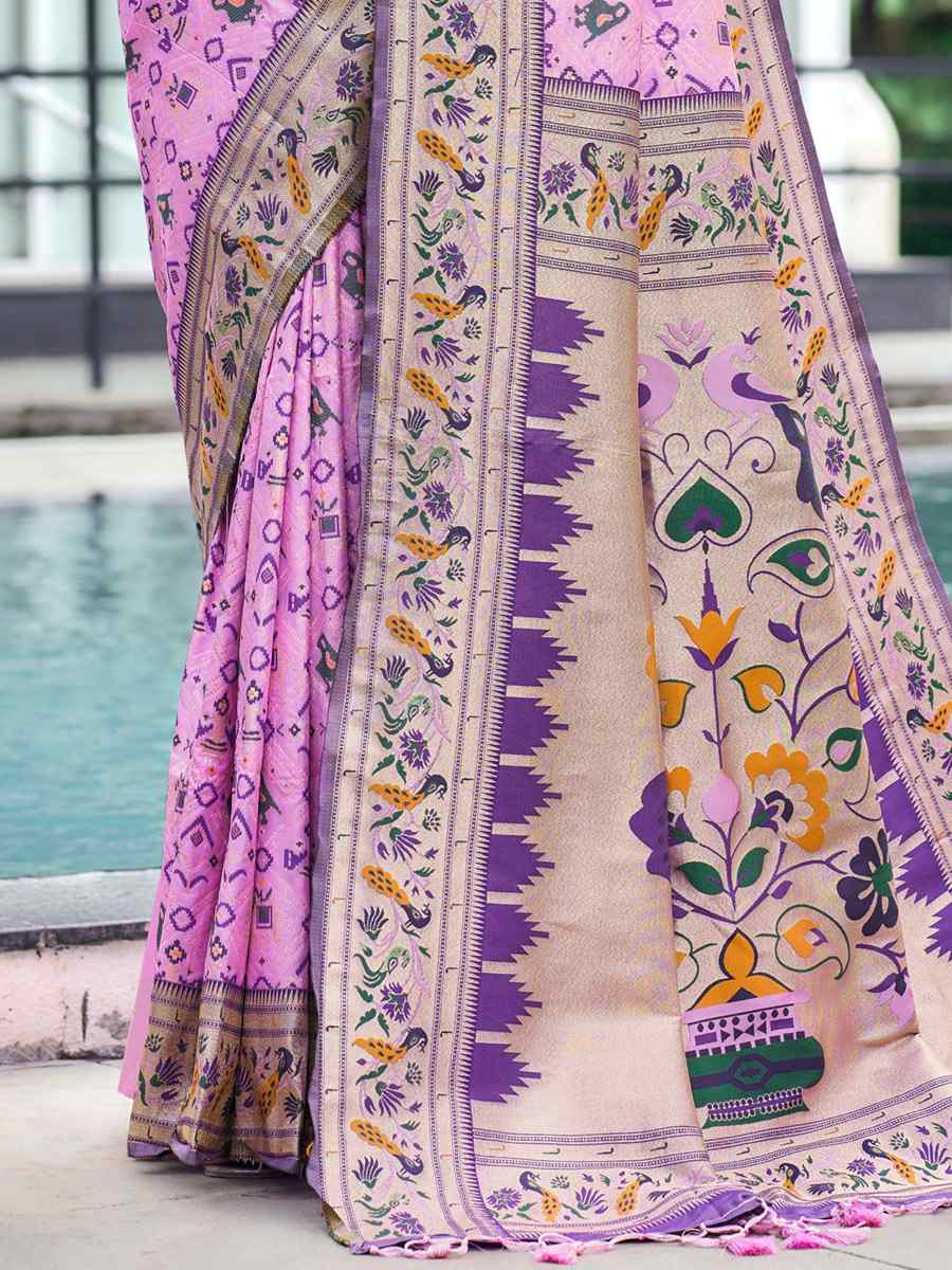 Baby Pink Soft Banarsi Katan Silk Handwoven Wedding Festival Heavy Border Saree