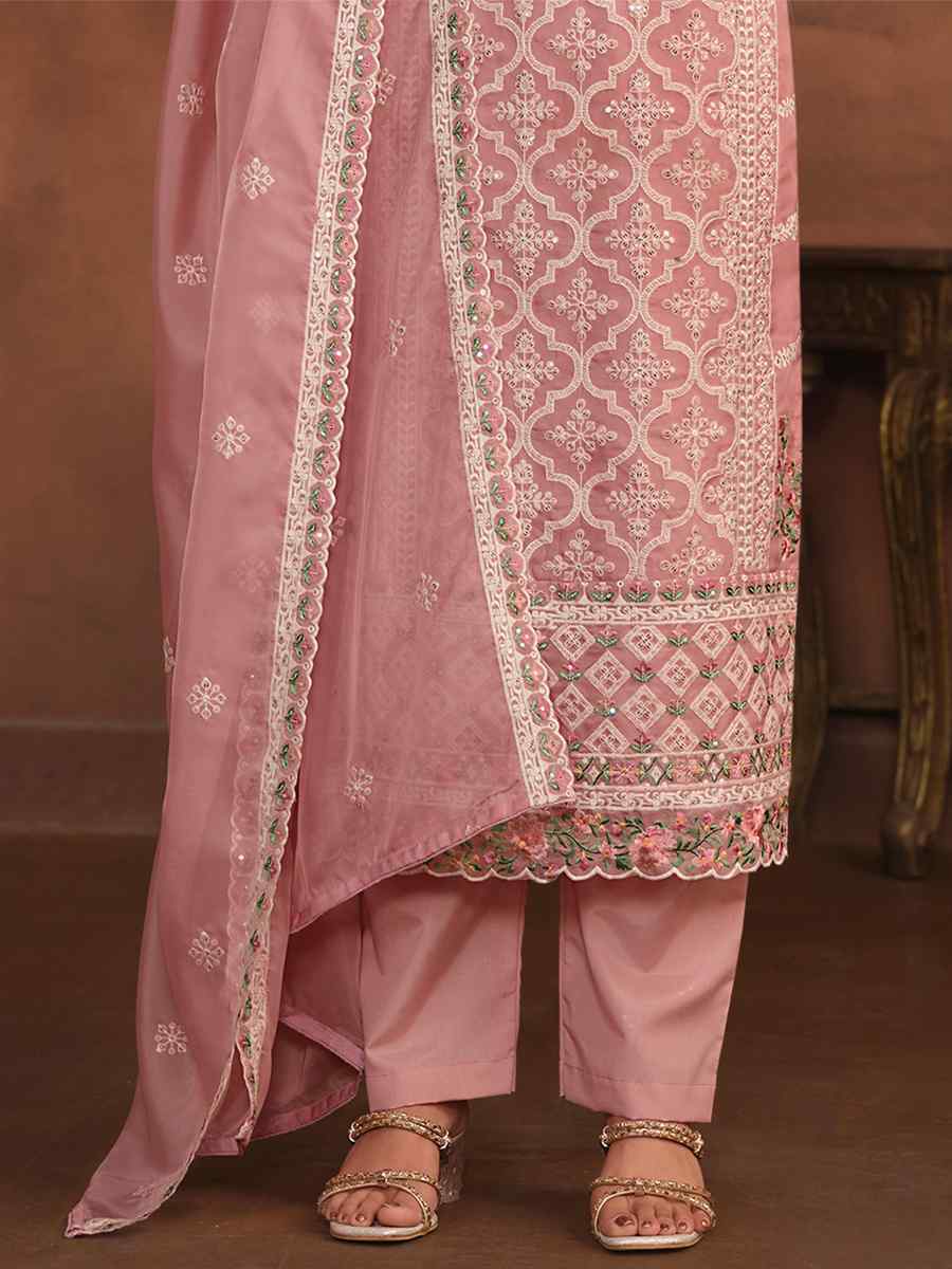 Baby Pink Soft Organza Embroidered Festival Wedding Pant Salwar Kameez