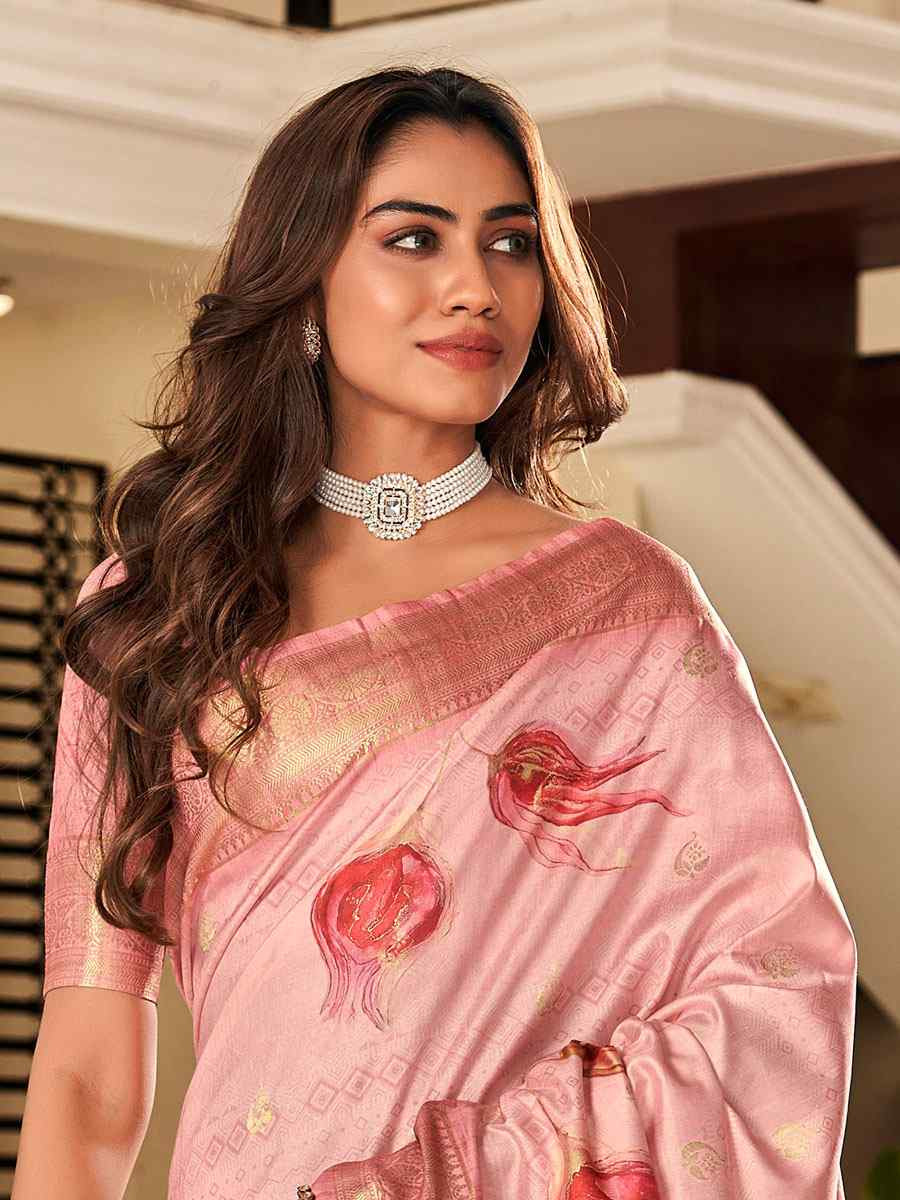 Baby Pink Soft Silk Handwoven Festival Wedding Fancy Heavy Border Saree