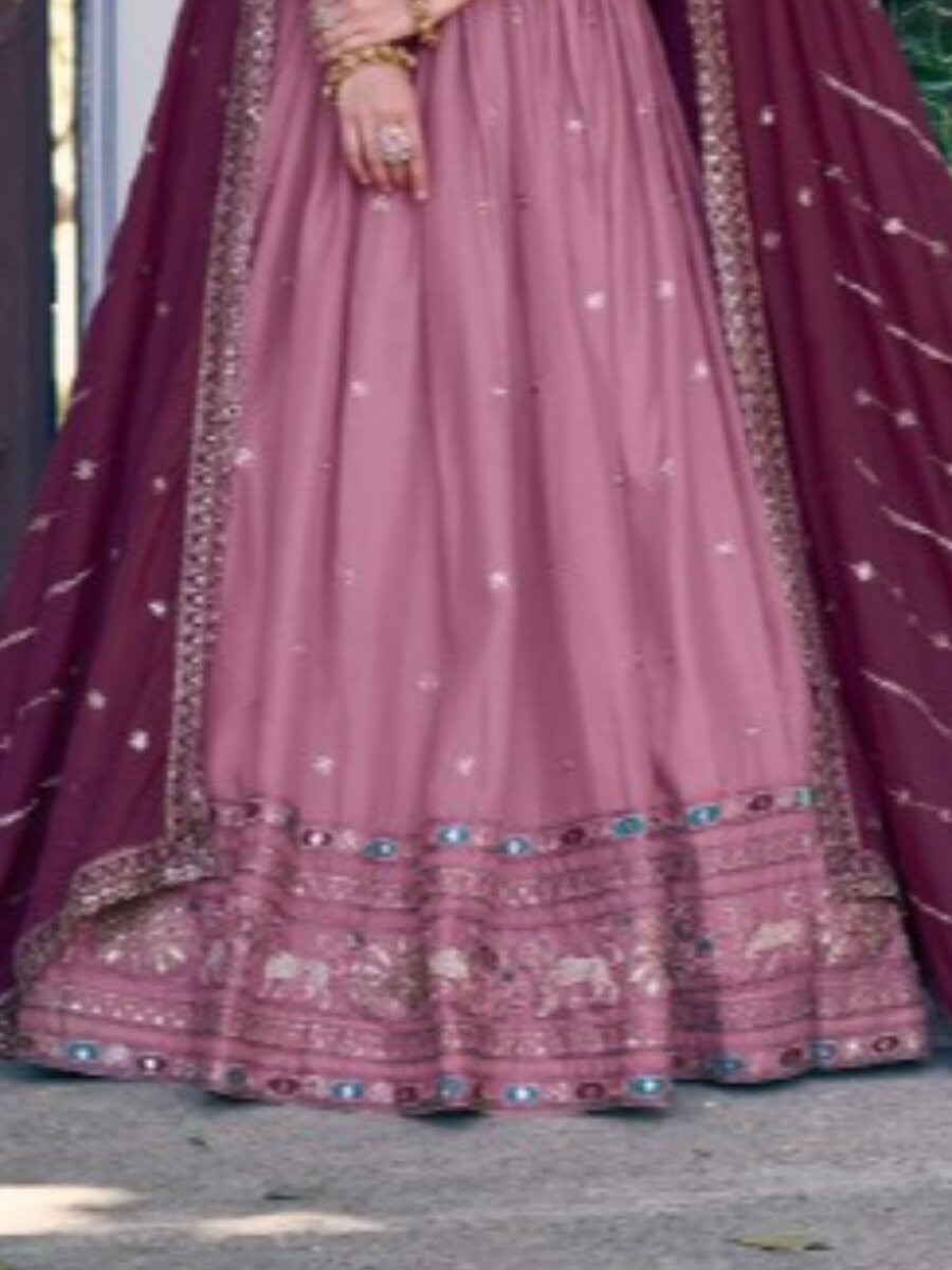 Baby Pink Star Georgette Embroidery Zari Sequins Wedding Reception Party Wear Festival Heavy Border Lehenga Choli