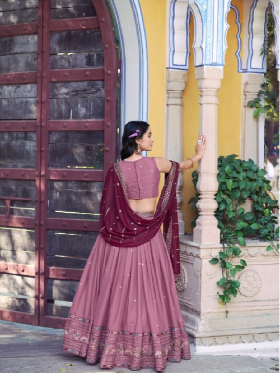 Baby Pink Star Georgette Embroidery Zari Sequins Wedding Reception Party Wear Festival Heavy Border Lehenga Choli