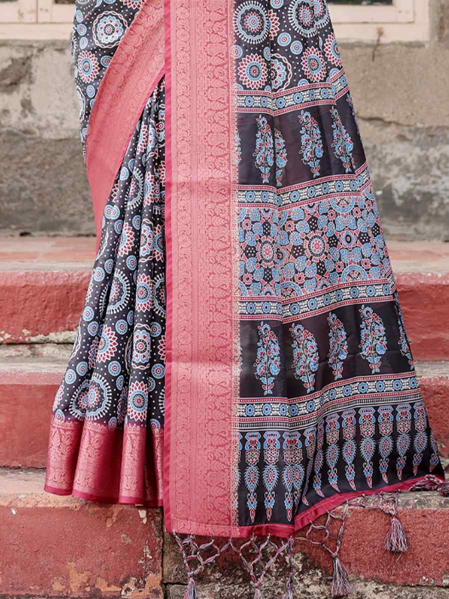 Baby Pink Tussar Silk Zari Handwoven Printed Casual Reception Festival Wedding Fancy Heavy Border Saree