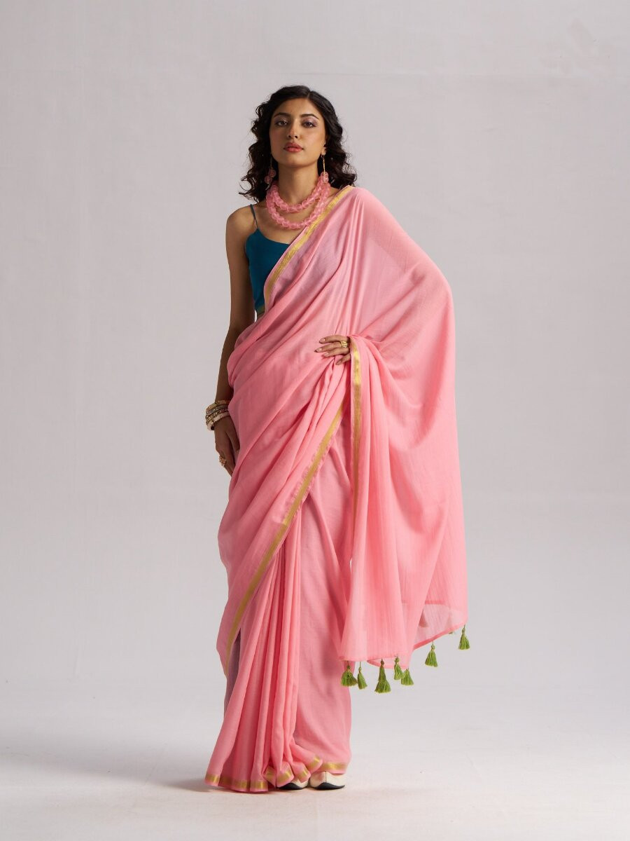 Baby Pink Viscose Plain Casual Party Festival Wedding Fancy Classic Style Sarees
