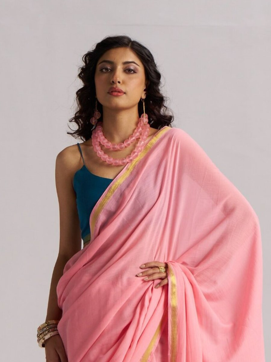 Baby Pink Viscose Plain Casual Party Festival Wedding Fancy Classic Style Sarees