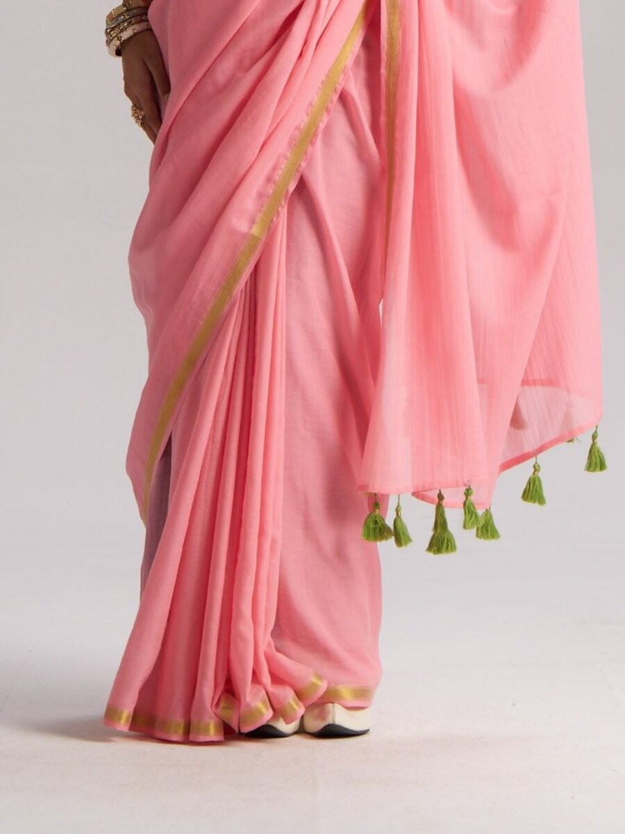 Baby Pink Viscose Plain Casual Party Festival Wedding Fancy Classic Style Sarees