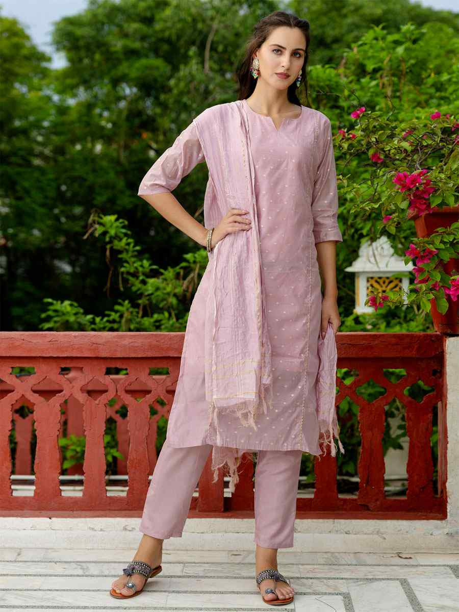 Baby Pink Viscose Silk Handwoven Party Wedding Festival Casual Ready Pant Salwar Kameez