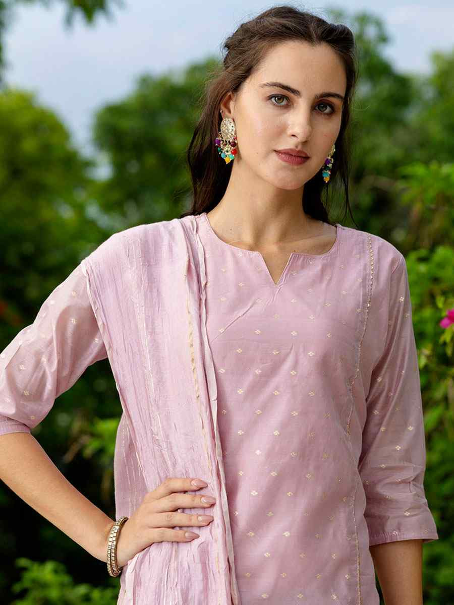 Baby Pink Viscose Silk Handwoven Party Wedding Festival Casual Ready Pant Salwar Kameez