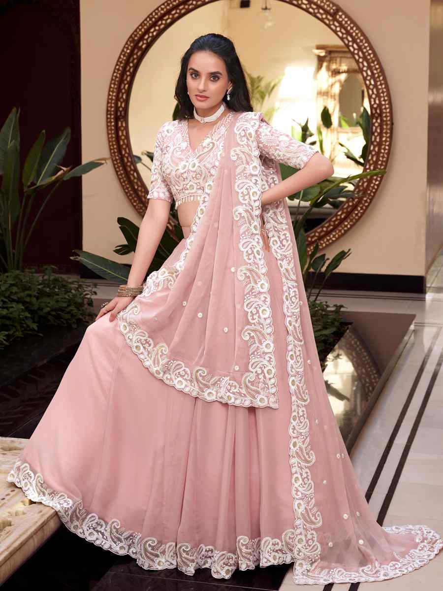 Baby Pink Weone Silk Embroidered Reception Wedding Heavy Border Lehenga Choli