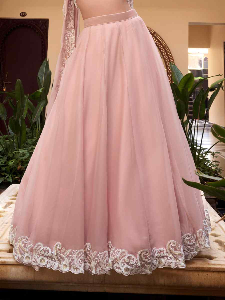 Baby Pink Weone Silk Embroidered Reception Wedding Heavy Border Lehenga Choli