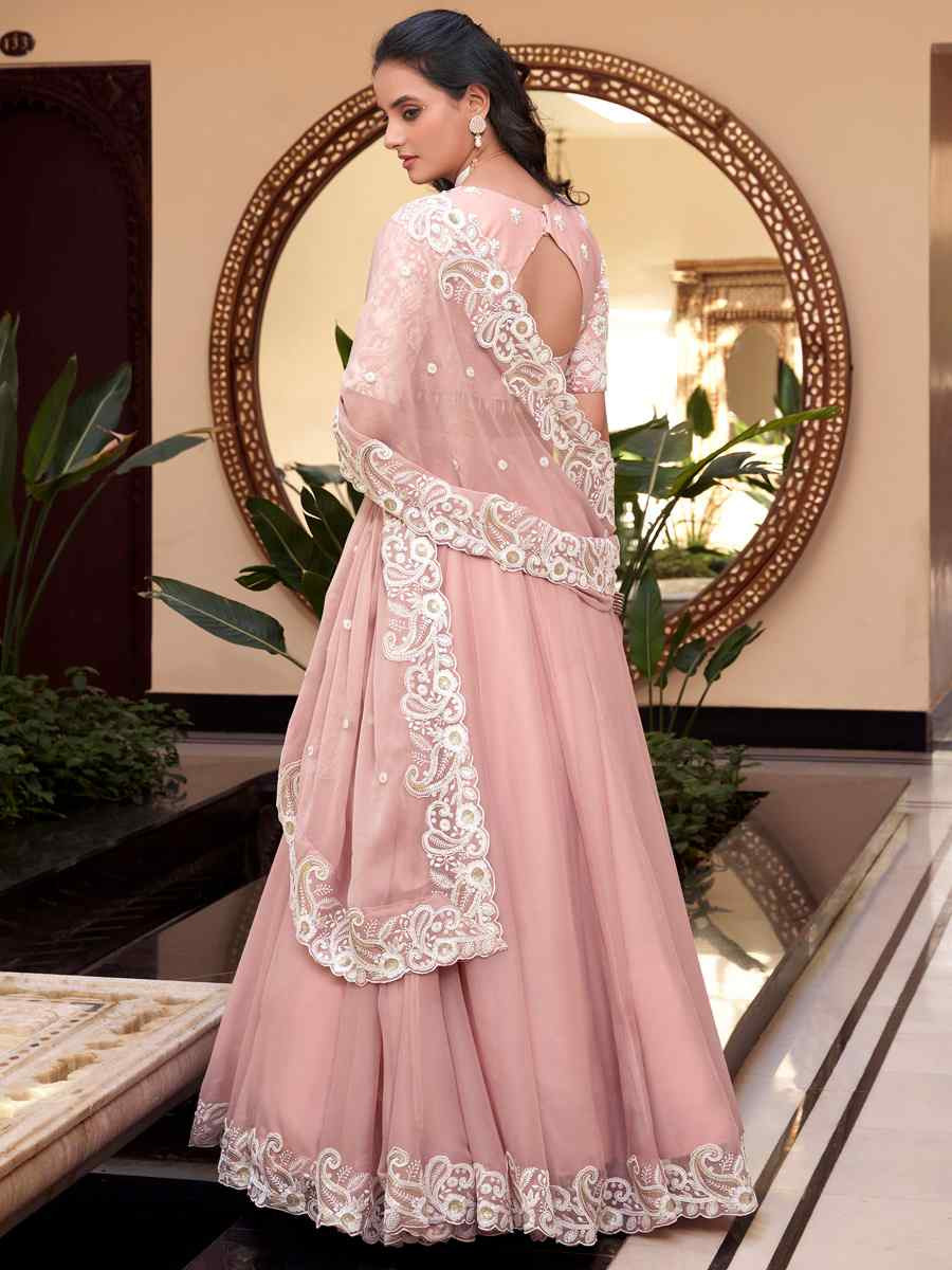 Baby Pink Weone Silk Embroidered Reception Wedding Heavy Border Lehenga Choli