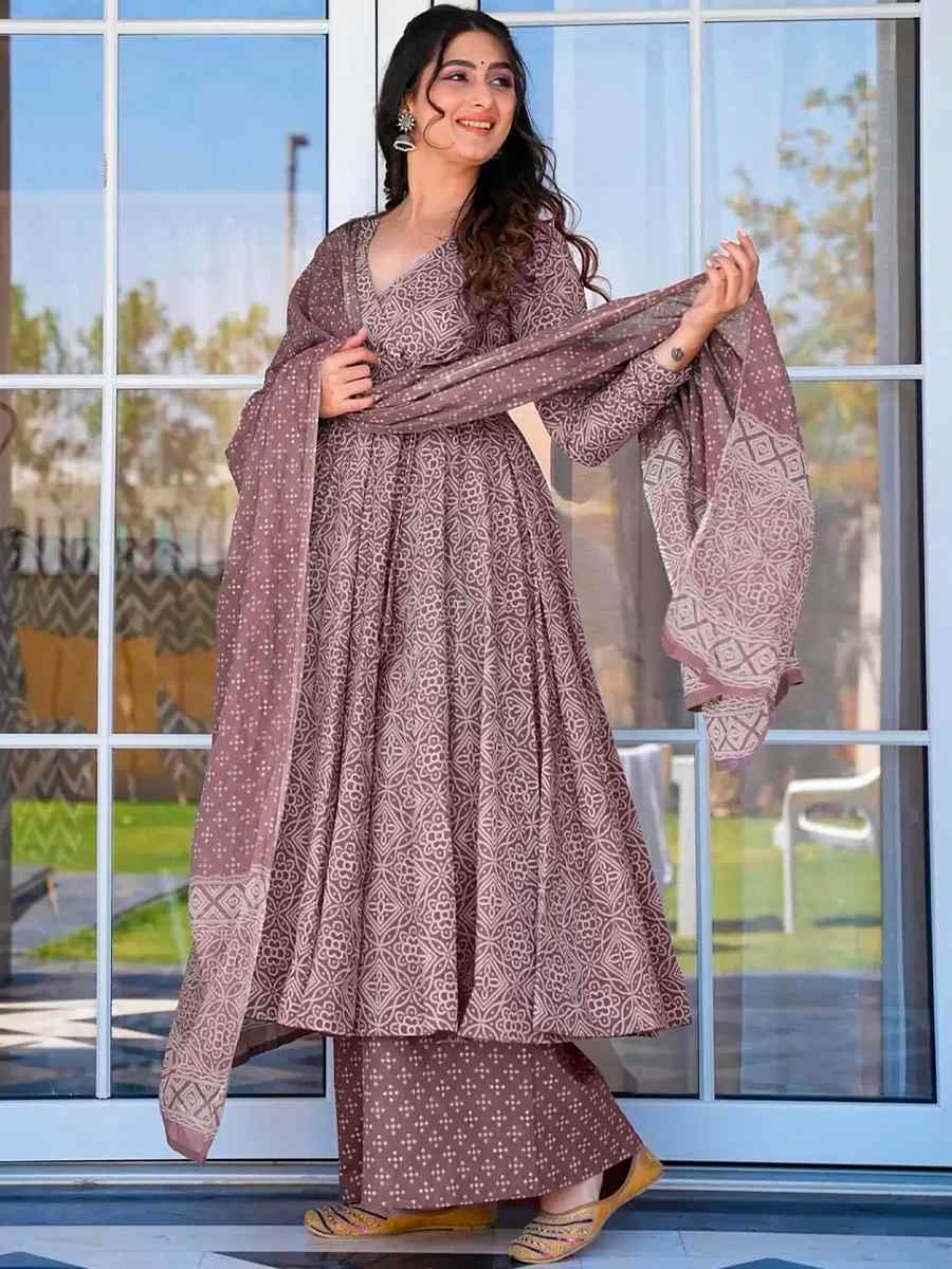 Baby Purple Pure MaslinPrinted Casual Festival Anarkali Salwar Kameez