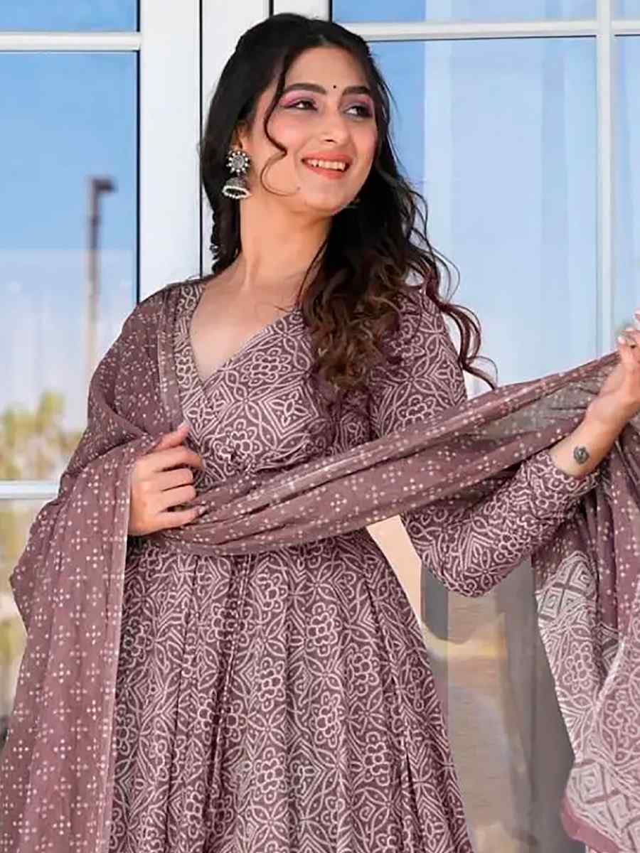 Baby Purple Pure MaslinPrinted Casual Festival Anarkali Salwar Kameez