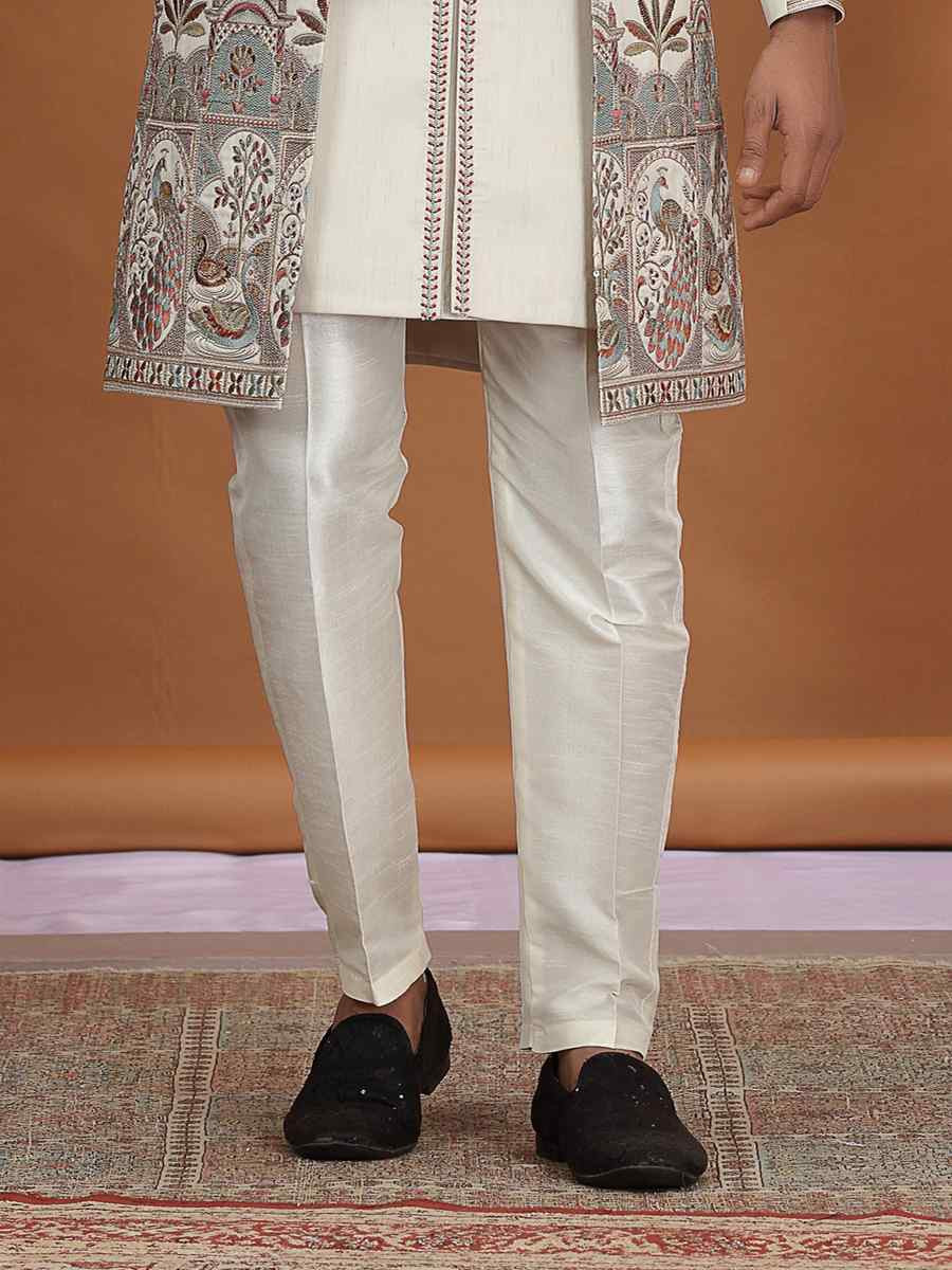 Baige Art Silk Embroidered Festival Wedding Mens 3 PCS Indo Western Set