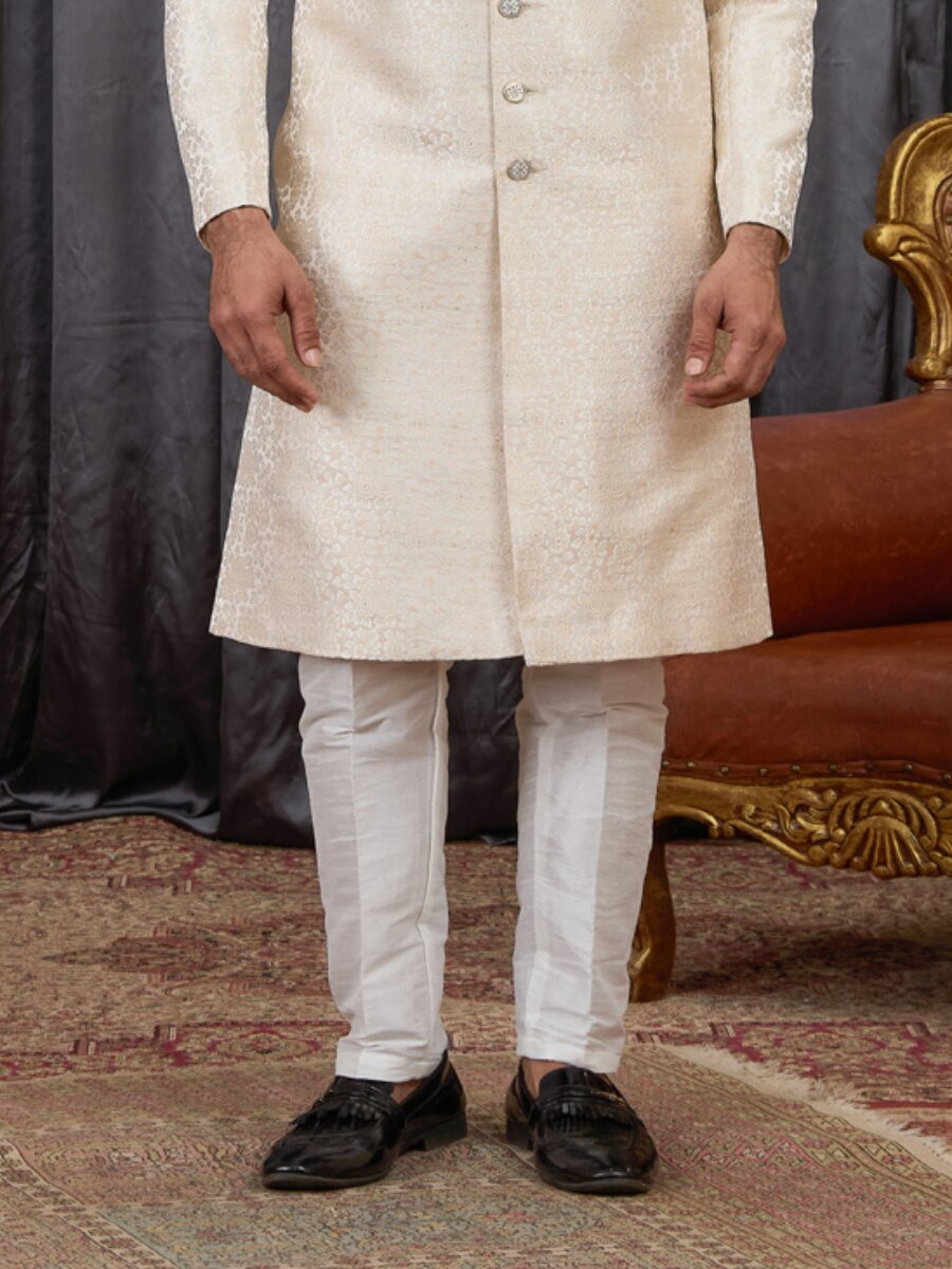 Baige Jaquard fabric Embroidery Wedding Party Festival Groom Sherwani