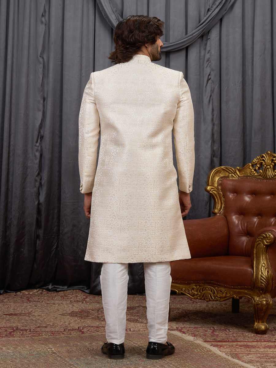 Baige Jaquard fabric Embroidery Wedding Party Festival Groom Sherwani