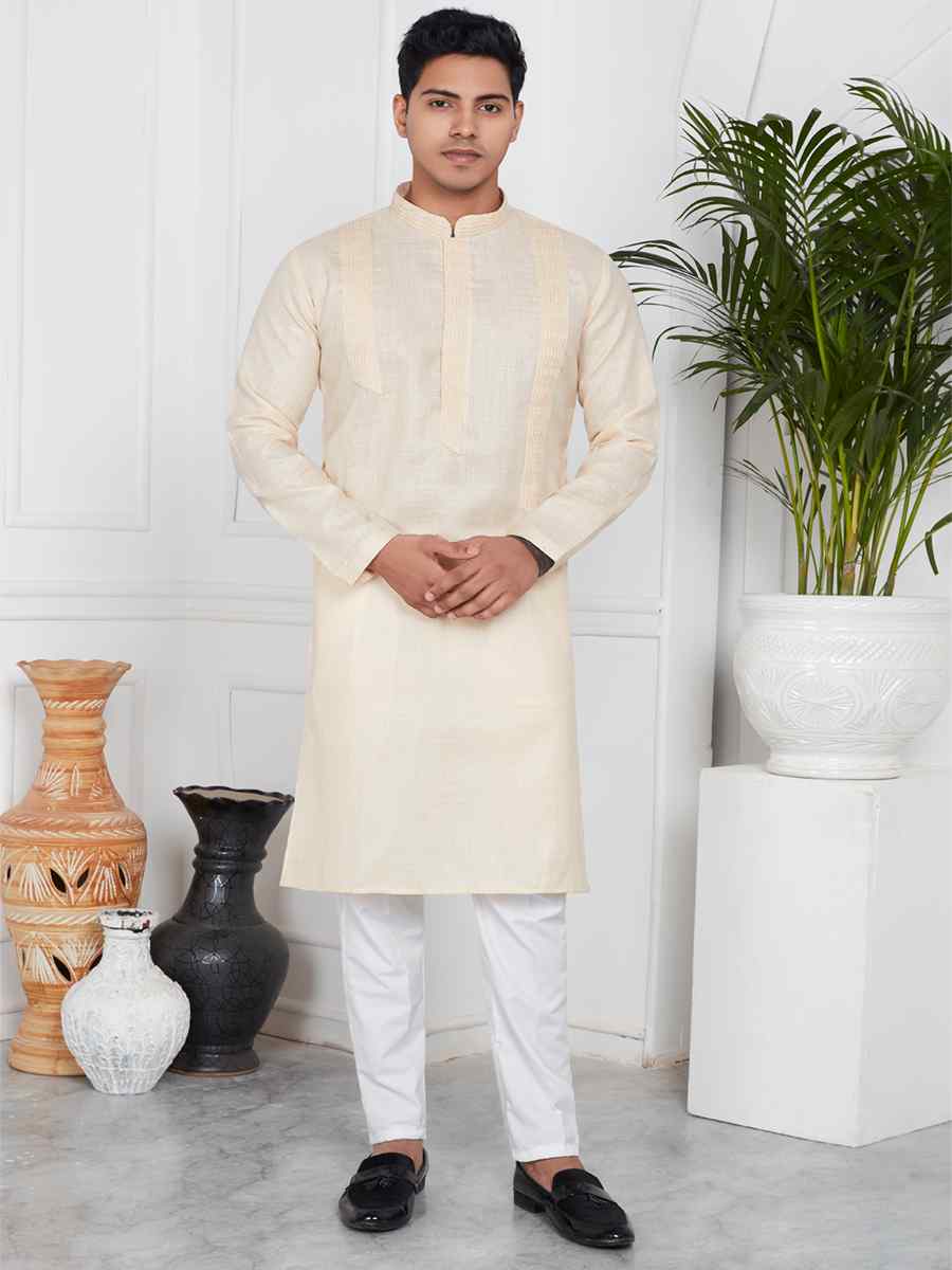 Baige Linen Cotton Printed Festival Casual Kurta