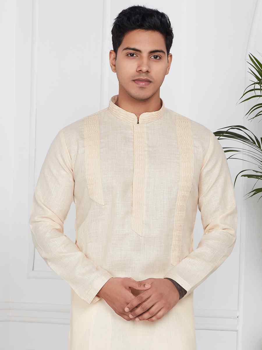 Baige Linen Cotton Printed Festival Casual Kurta