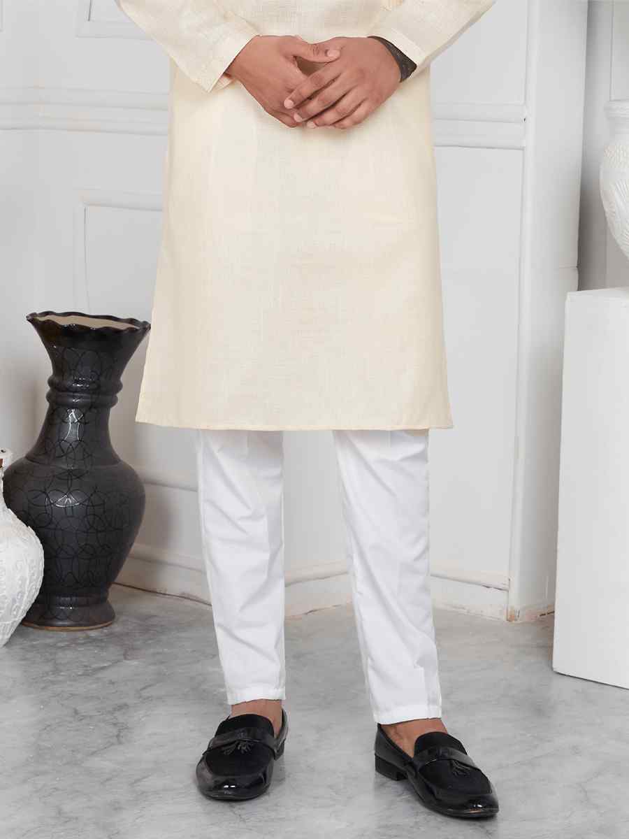 Baige Linen Cotton Printed Festival Casual Kurta