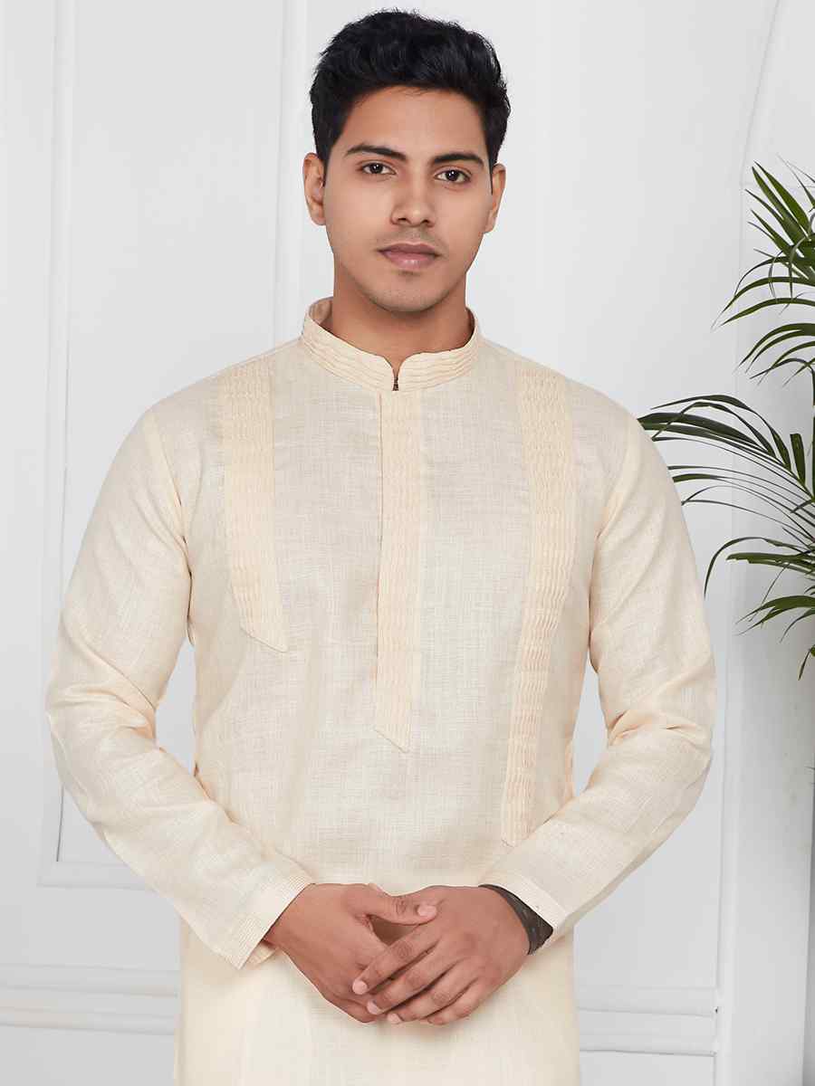 Baige Linen Cotton Printed Festival Casual Kurta