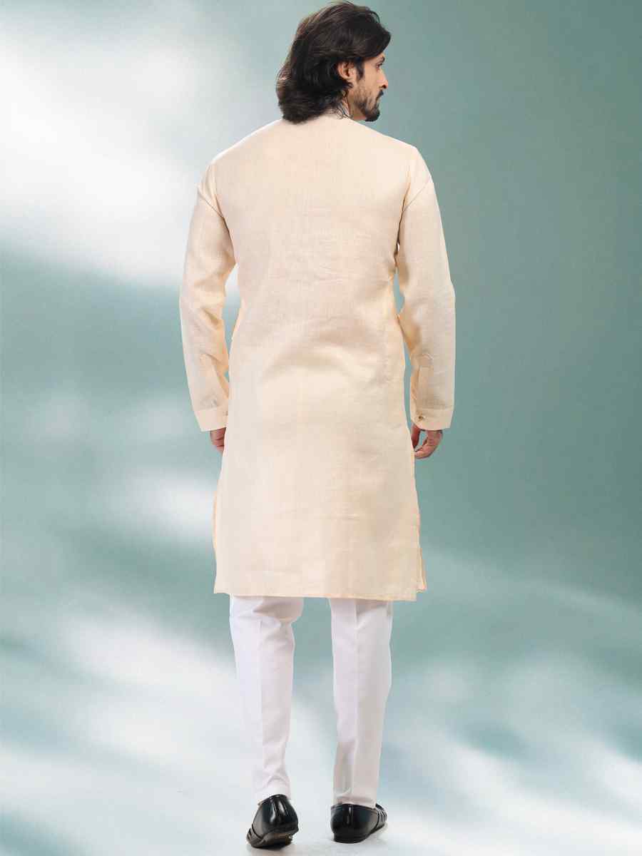 Baige Premium Linen Cotton Woven Festival Party Kurta