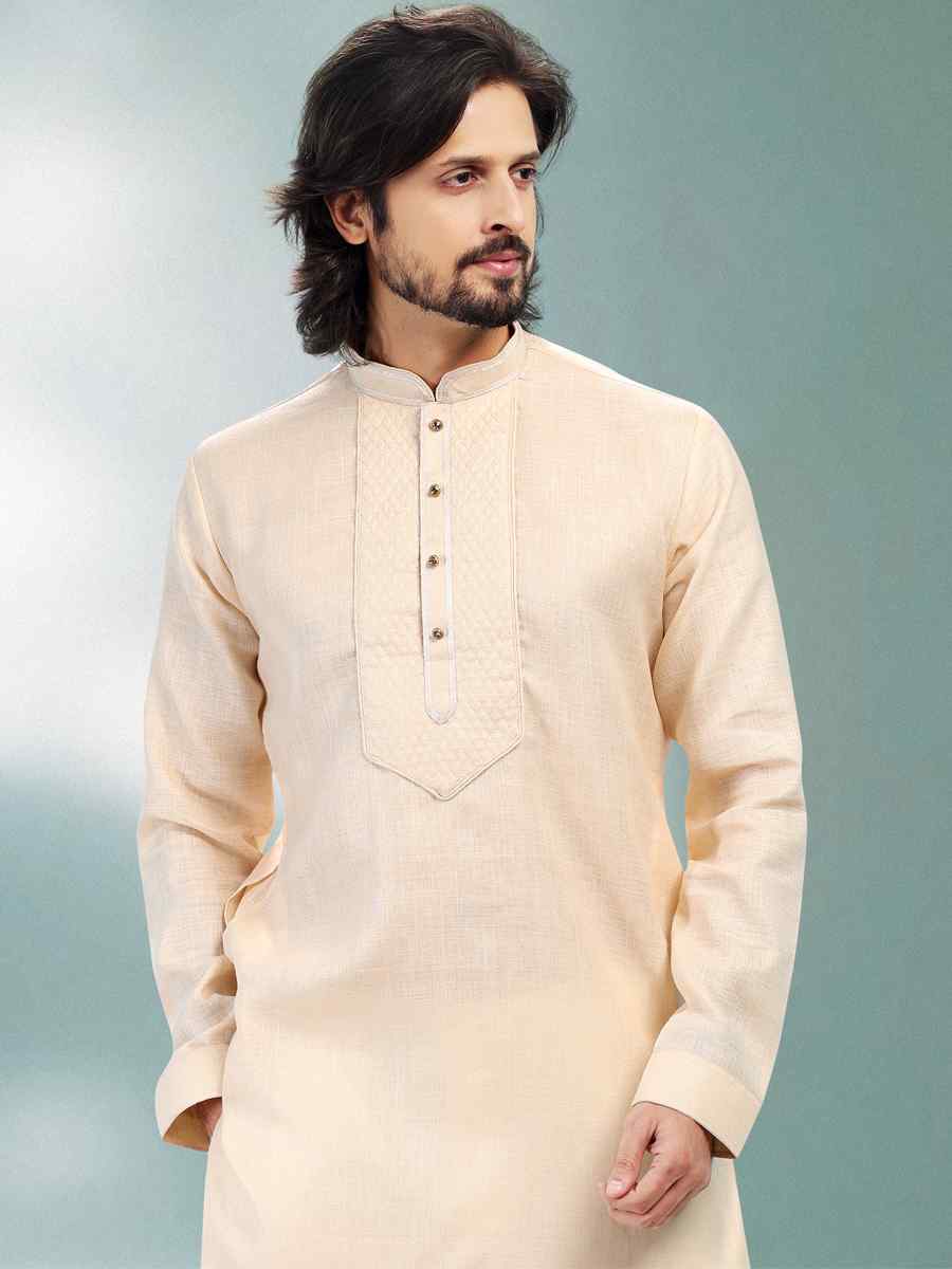 Baige Premium Linen Cotton Woven Festival Party Kurta
