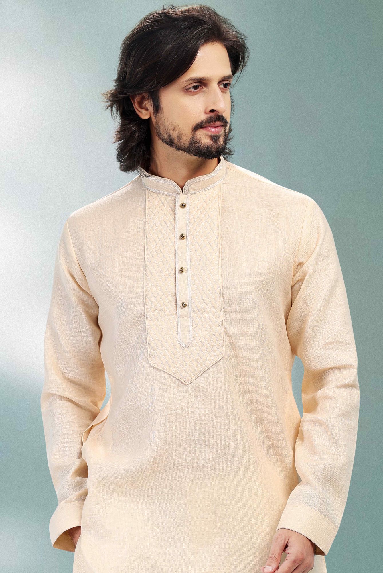 Baige Premium Linen Cotton Woven Festival Party Kurta