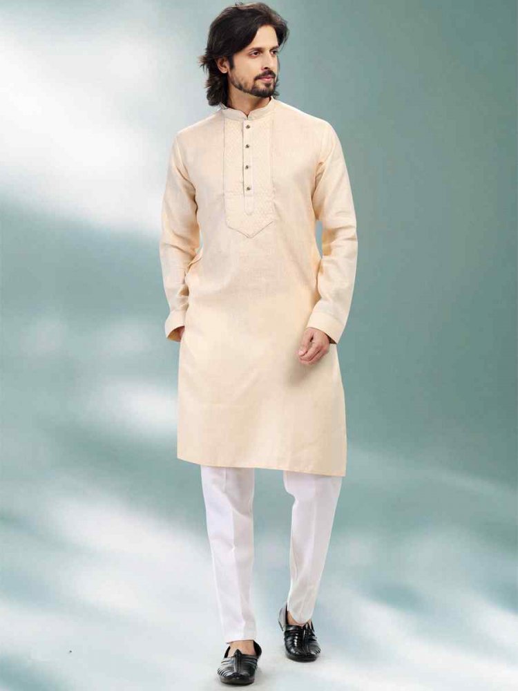 Baige Premium Linen Cotton Woven Festival Party Kurta