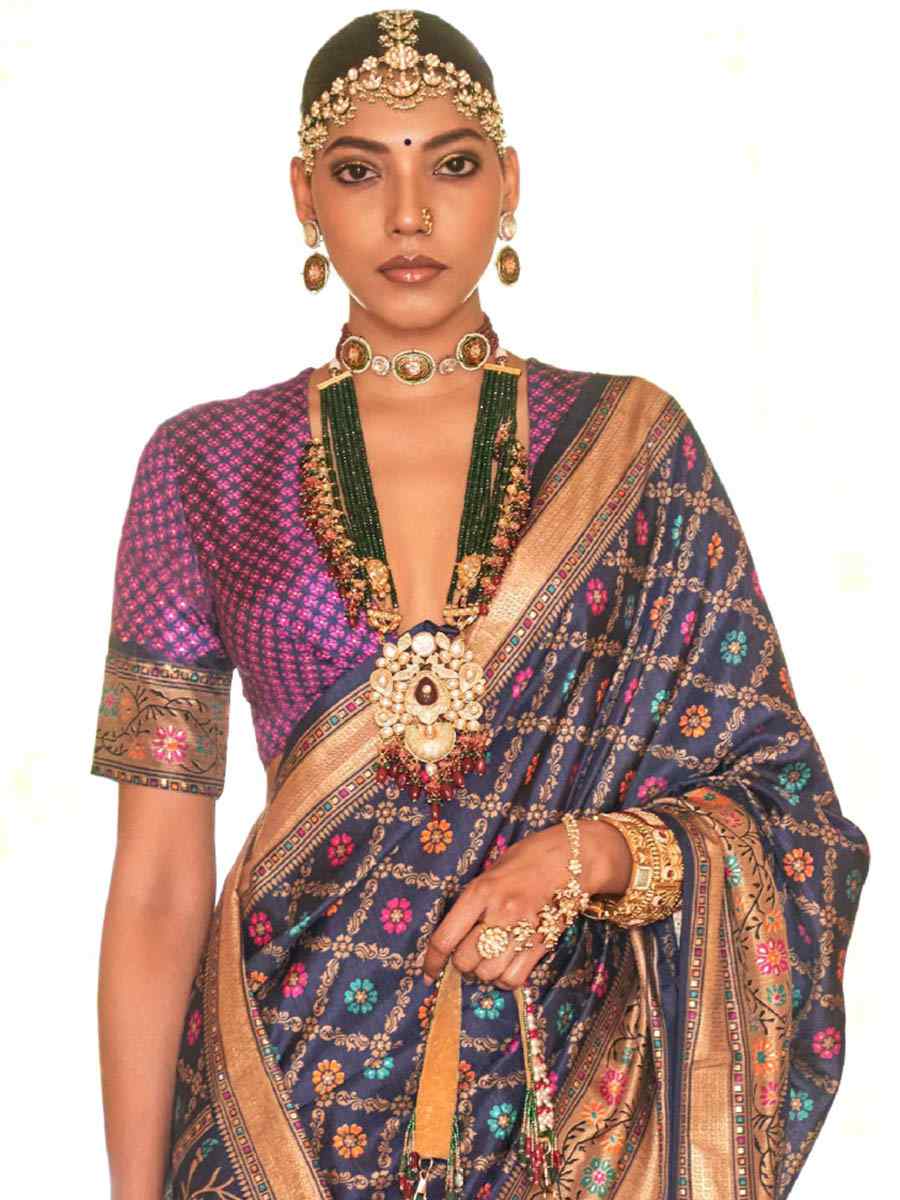 Bay Blue Banarasi Silk Printed Casual Festival Contemporary Saree