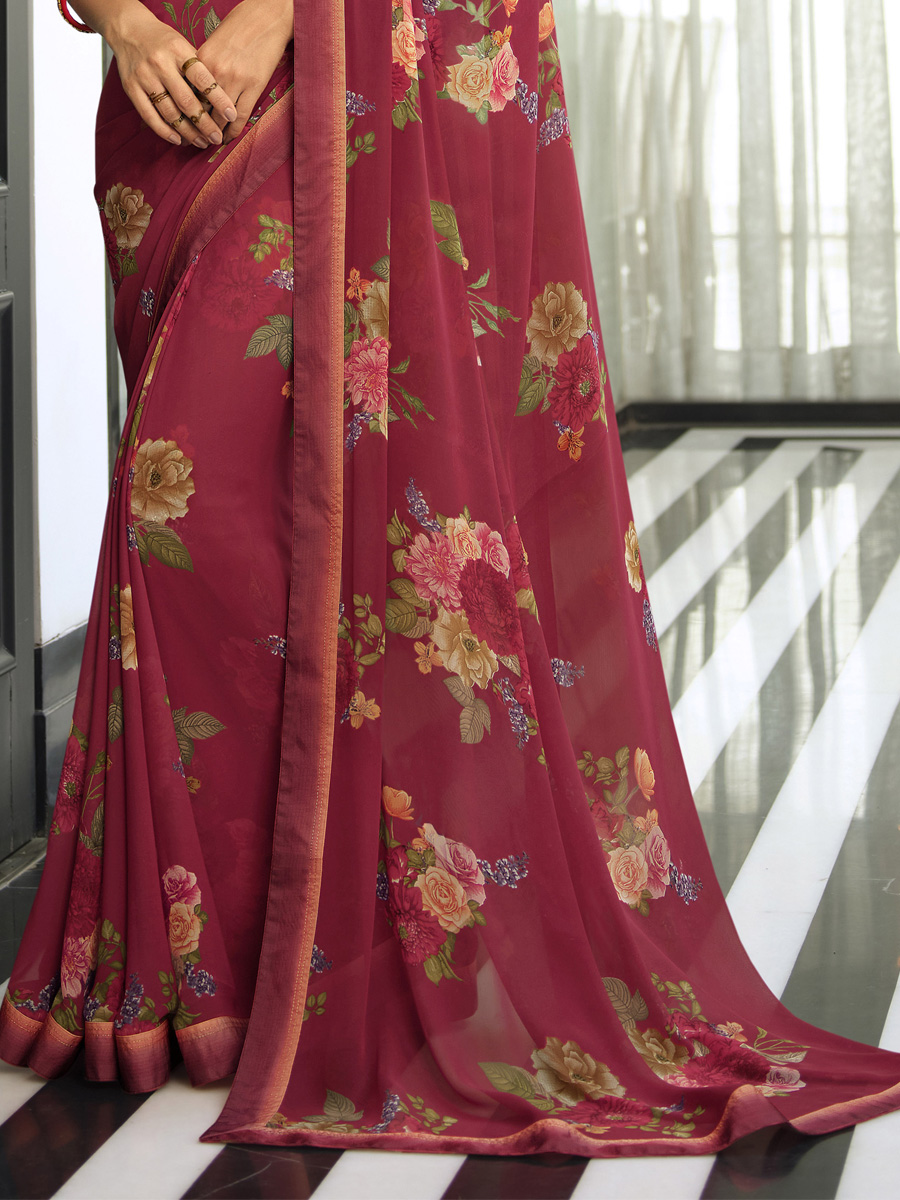 Beet Georgette Printed Casual Festival Contemporary Saree