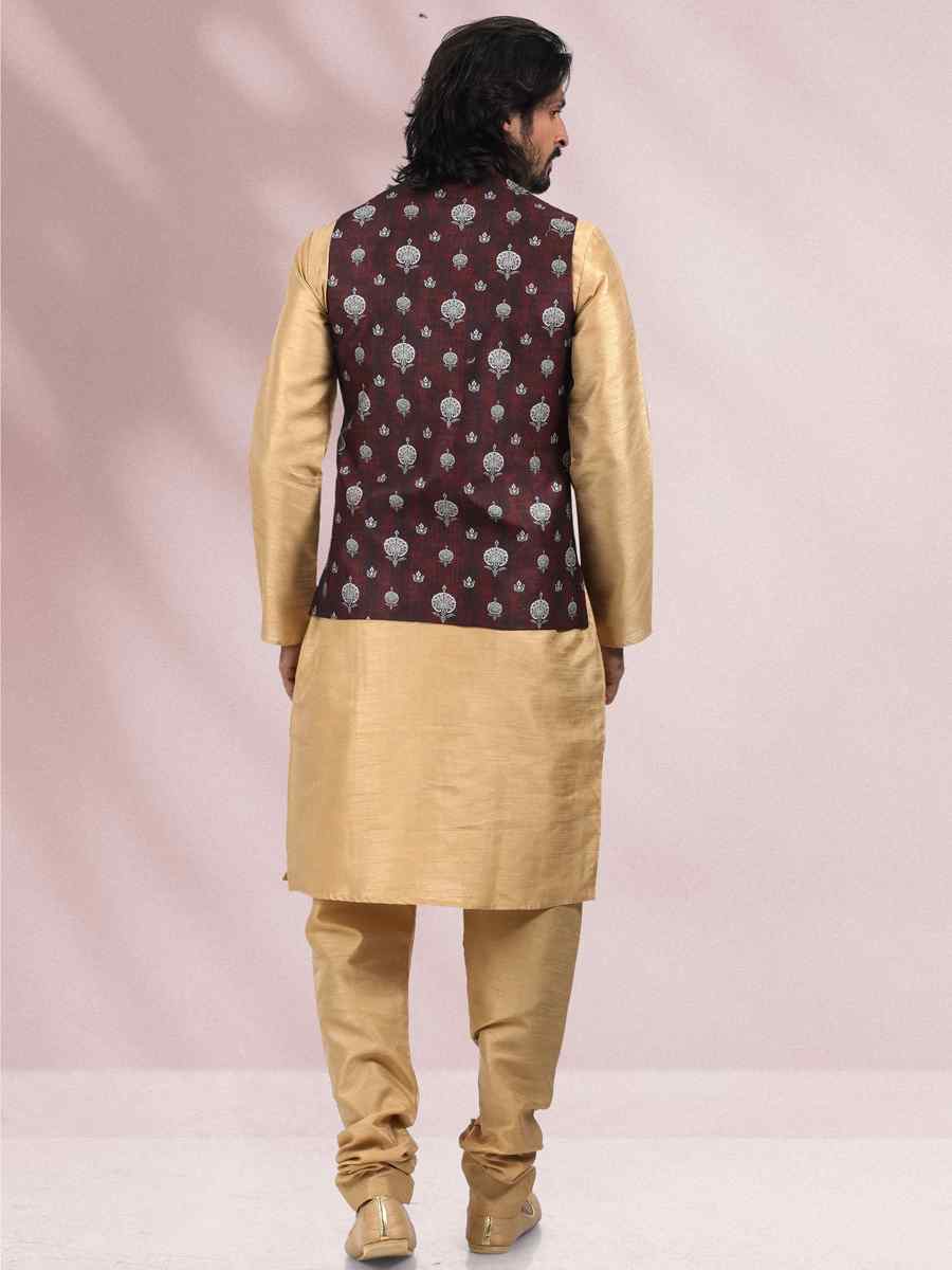 Beige Art Banarasi Silk Woven Festival Party Kurta