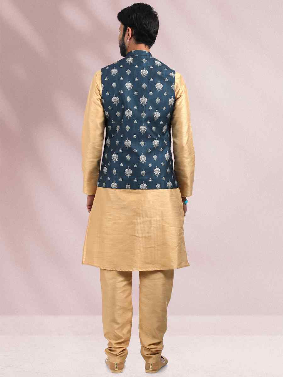 Beige Art Banarasi Silk Woven Festival Party Kurta