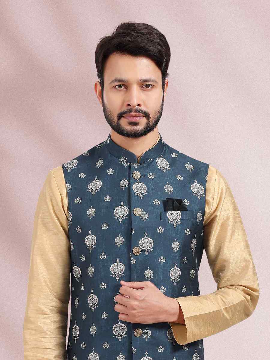 Beige Art Banarasi Silk Woven Festival Party Kurta