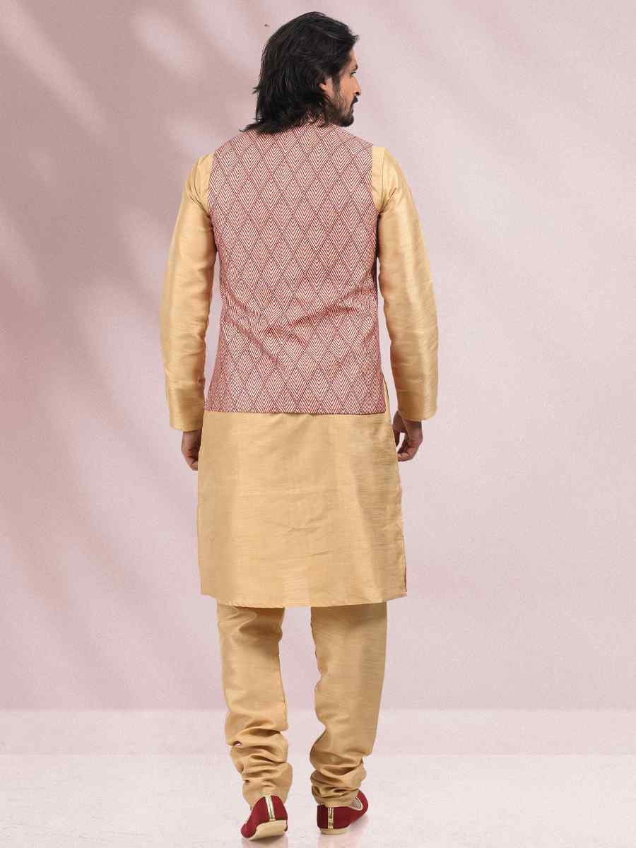 Beige Art Banarasi Silk Woven Festival Party Kurta