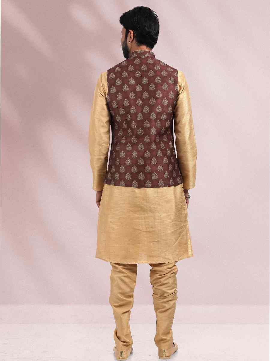 Beige Art Banarasi Silk Woven Festival Party Kurta
