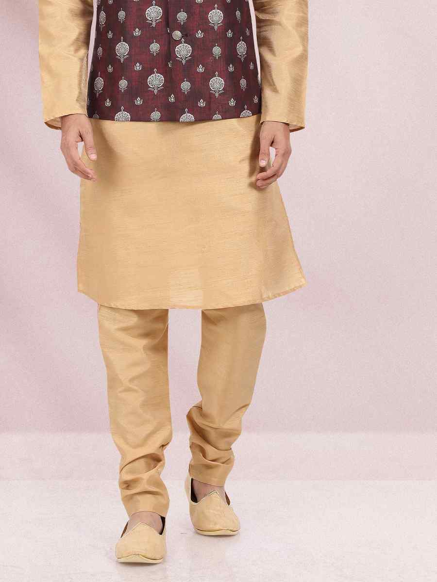 Beige Art Banarasi Silk Woven Festival Party Kurta