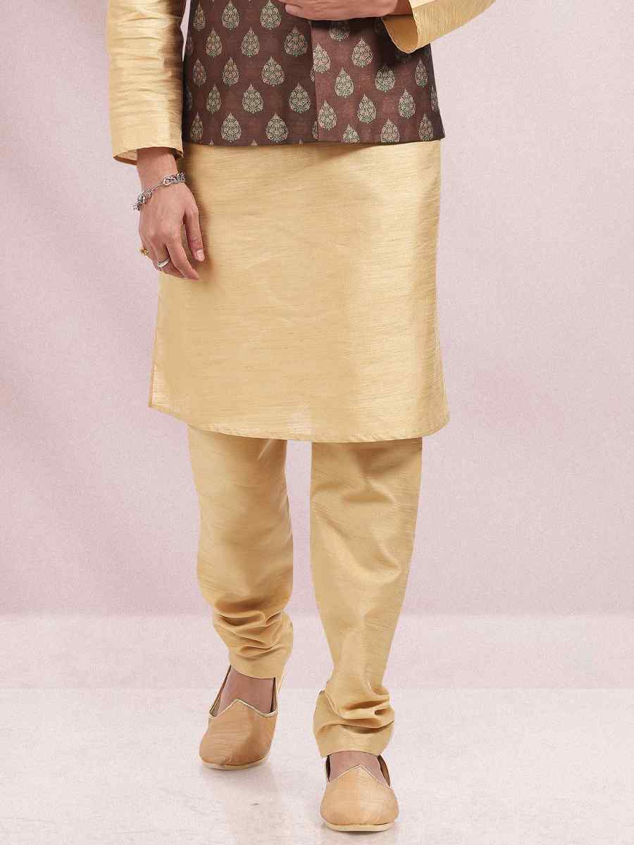 Beige Art Banarasi Silk Woven Festival Party Kurta