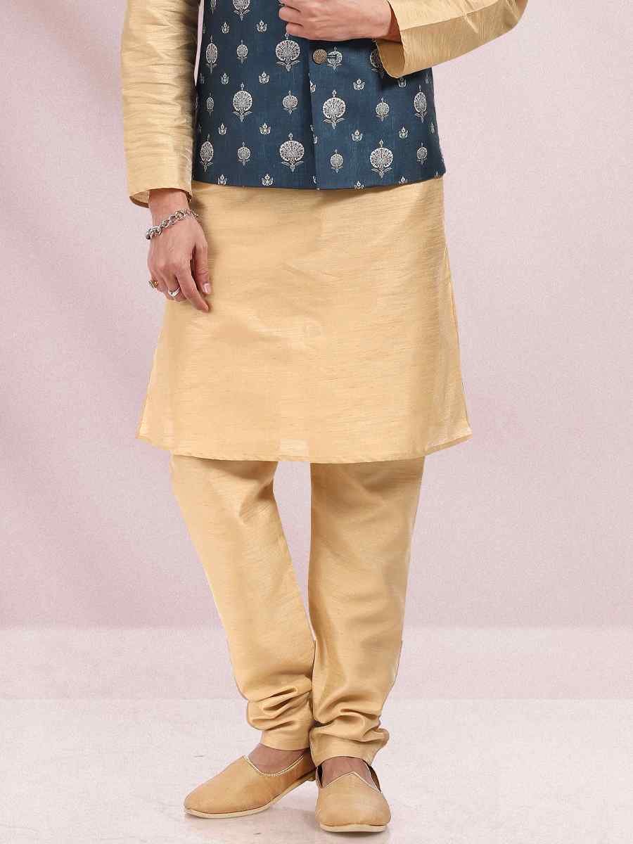 Beige Art Banarasi Silk Woven Festival Party Kurta