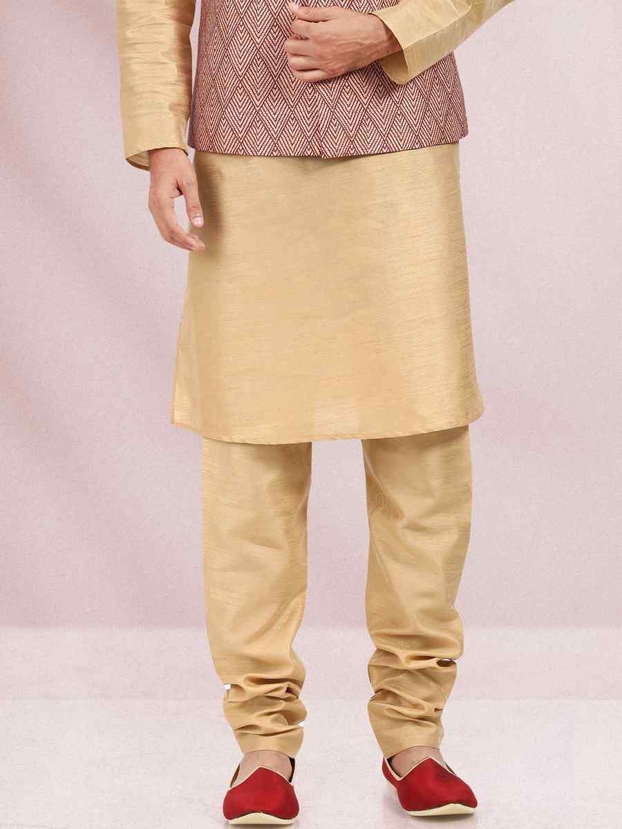 Beige Art Banarasi Silk Woven Festival Party Kurta